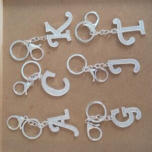 Silver Initial Keychain Bag Charm with Rhinestones Choices: A C K G J T M N S